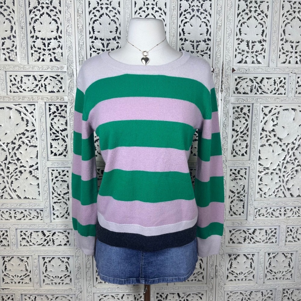Tsumori Chisato Pink & Green 100%Cashmere Striped Long Sleeve Crew Neck Sweater - Picture 1 of 8